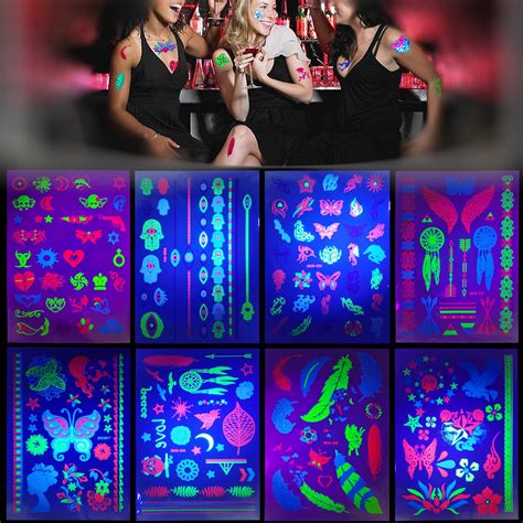 Buy 8 Large Sheets Neon Tattoo Stickers Uv Jewellery Body Shimmer