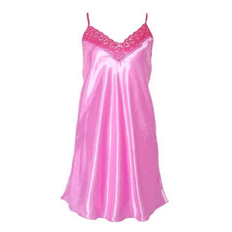 Women Ice Silk Cool Nightgown Pyjamas Sexy Deep V Neck Sleepwear Nightwear Soft Fashion Lady