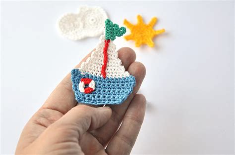 Sea Boat Sun Cloud Crochet Applique Nautical Embellishment Etsy