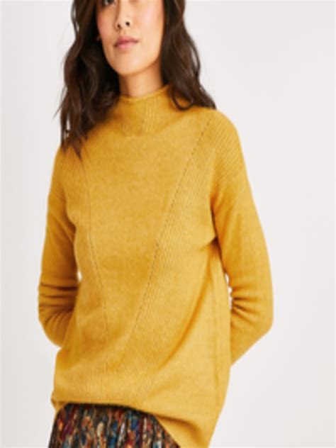 buy promod women mustard yellow solid sweater sweaters for women 10918282 myntra