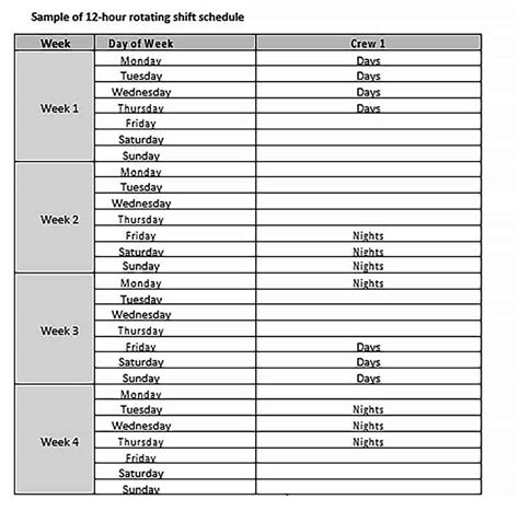 I'd like to hear some people's experience with 12 hour shifts or just overall thoughts on the idea. 12 Hour Shift Schedule Template - culturopedia