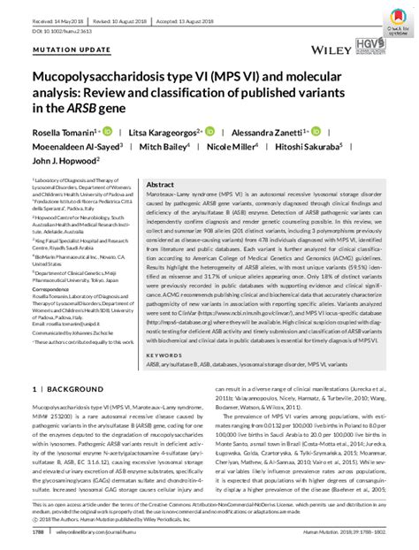 pdf mucopolysaccharidosis type vi mps vi and molecular analysis review and classification