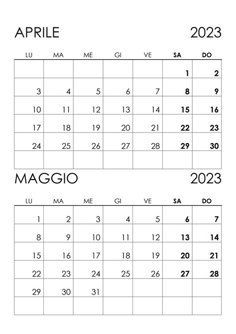 Calendario Aprile Maggio 2023 Calendariosu