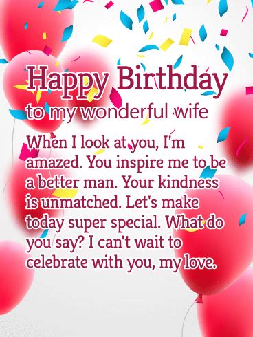 The day she was born brought you your greatest gift, so your wife's birthday calls for something extra, like a birthday card created just for her. You Inspire Me - Happy Birthday Card for Wife | Birthday ...