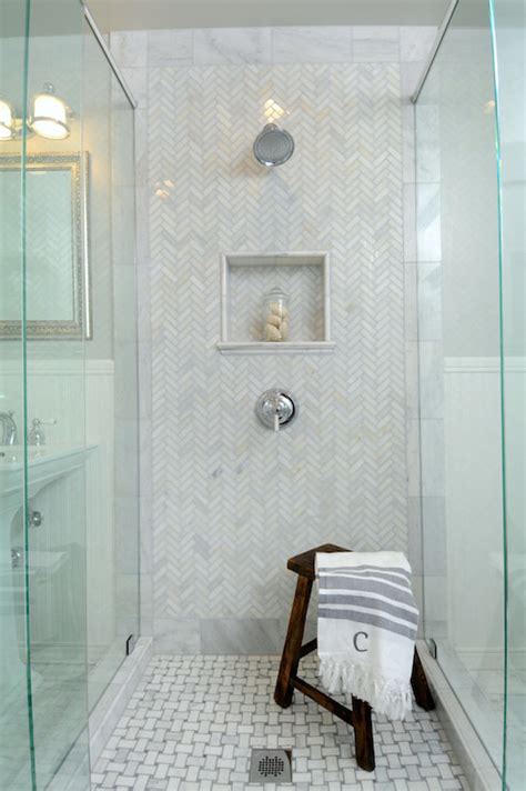 Remove excess thinset that has oozed up between the tiles. Polished Carrera Shower Tiles - Transitional - bathroom ...