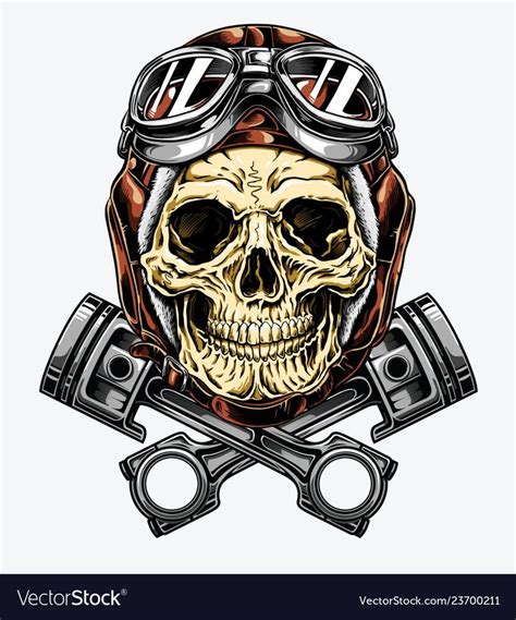 Motorcycle Skull With Helmet And Goggles Vector Image Skull Skull