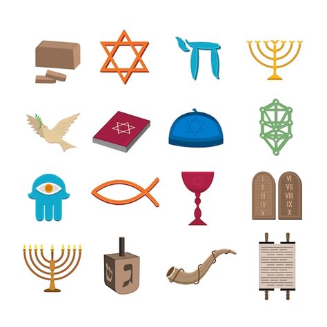 Conjunto De Iconos De Judaísmo Vector Premium