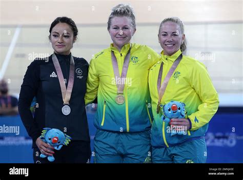 Gold Medalist Stephanie Morton From Australia Center Poses With Silver Medalist Natasha Hansen