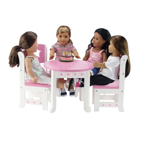 Playsets Fits American Girl Dolls Emily Rose Doll Clothes Lovely Pink And White Table And 4