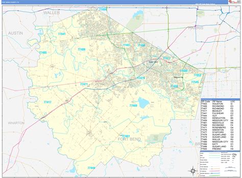Fort Bend County Tx Zip Code Wall Map Basic Style By Marketmaps Mapsales