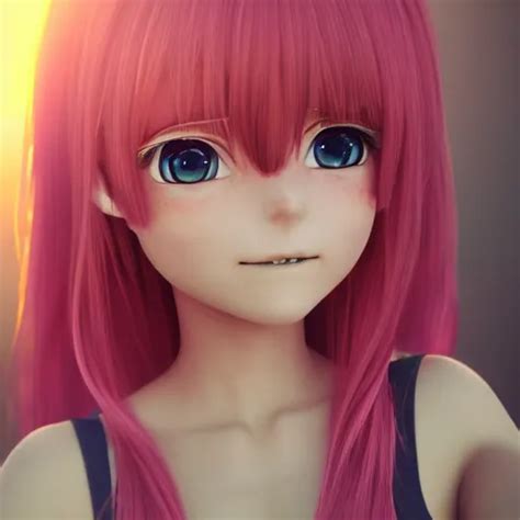 Selfie Render Of A Cute 3d Anime Girl Long Pink Hair Stable