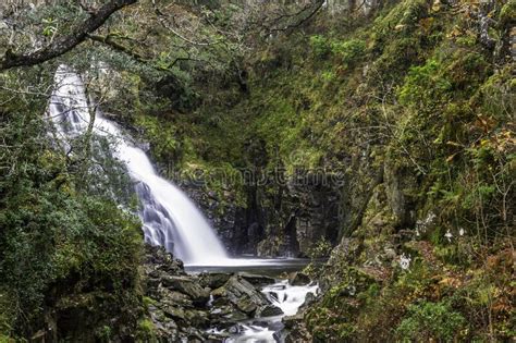 Pistyll Y Cain Waterfall In Coed Y Brenin Forest Park In Autumn Fall Landscape Stock Image