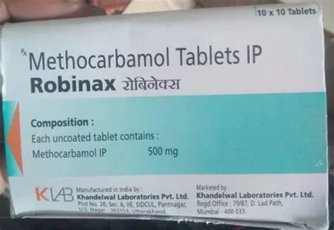 Robinax 500 Mg Methocarbamol Tablets Prescription Pain Relief At Rs
