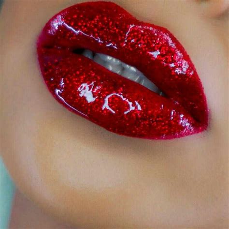Red Glossy Glitz Beautiful Lips Lip Make Up Red Glitter Lipstick