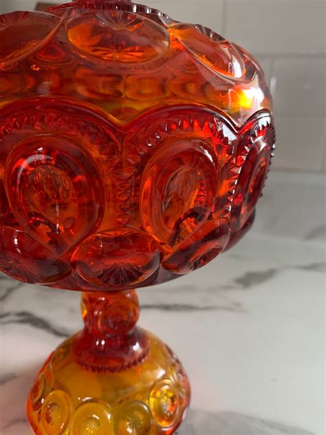 Vintage Amberina Glassware Moon And Stars Compote Dish By Etsy