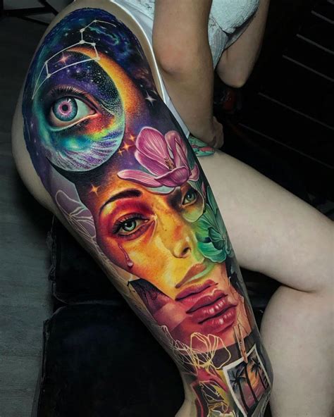 Abstract Leg Sleeve In 2021 Bright Colorful Tattoos Colored Tattoo Design Hand Tattoos For Girls