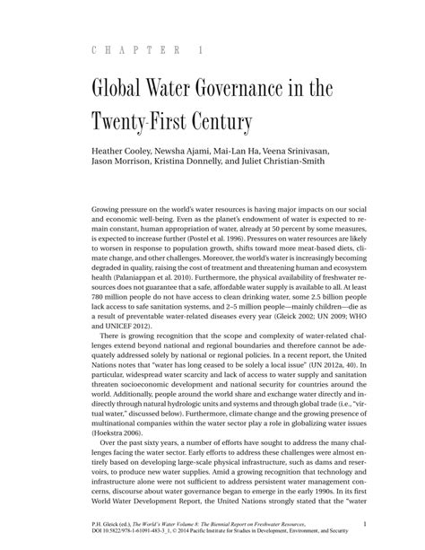 Pdf Global Water Governance In The Twenty First Century