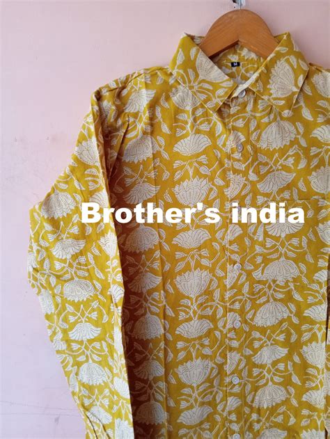 Mens Summer Cotton Shirt Indian Hand Block Printed Shirt Etsy