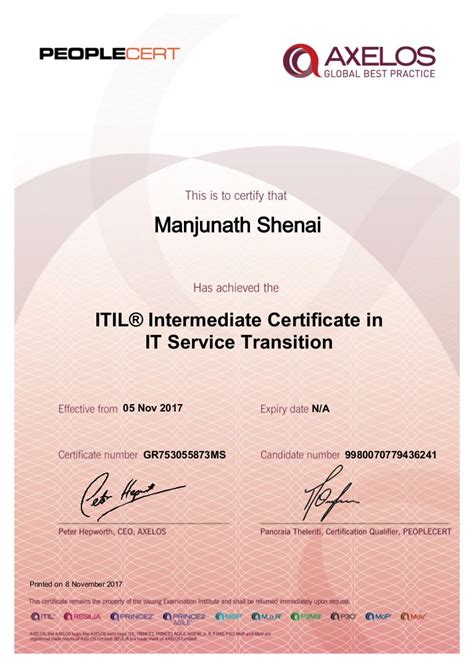 Itil Intermediate Service Transition Certificate