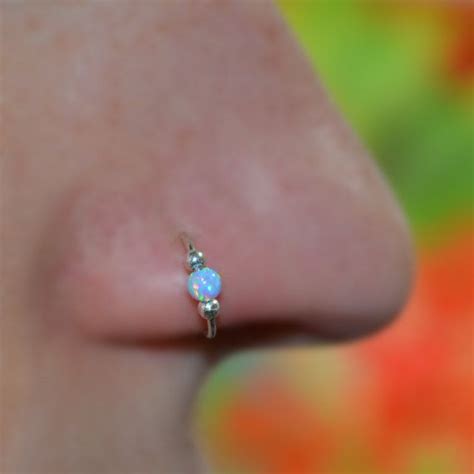 Extra Small Sterling Silver Opal Nose Ring Hoop Earring Gauge