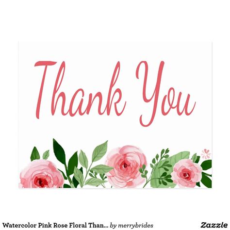 Watercolor Pink Rose Floral Thank You Postcard