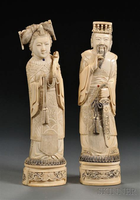 Pair Of Ivory Carvings China Late 19th Century Depicting Standing