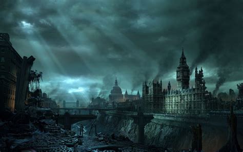 Destroyed London England Europe City Destruction Future Fantasy 1920×