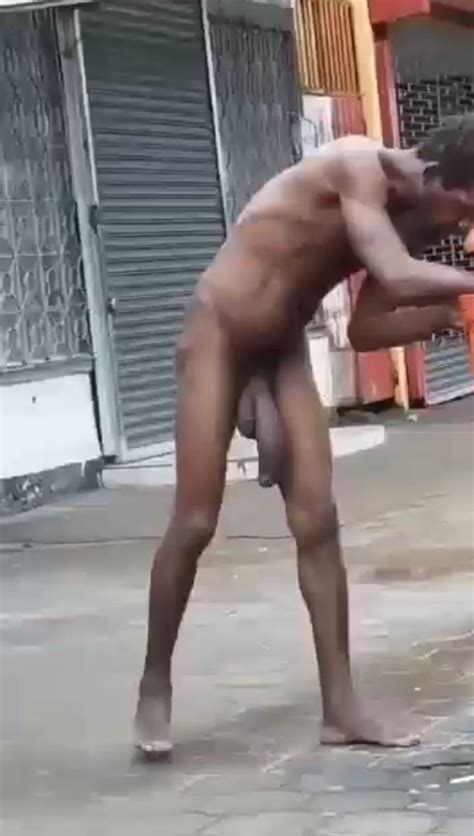 Naked African Mad Man With Monster Big Dick Caught In Public
