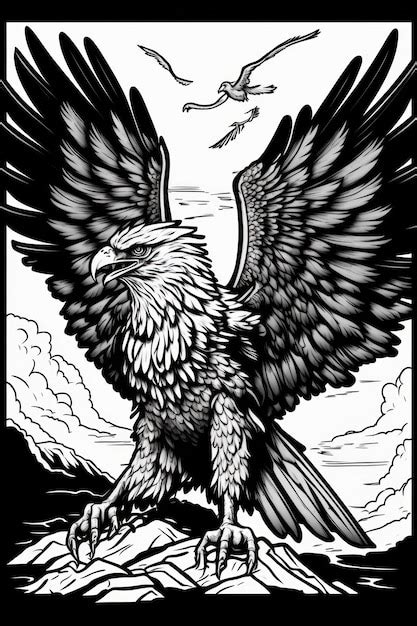 Premium Ai Image Coloring Page For Adults Angry Spread Eagle Greyscale