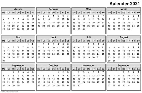 Jahreskalender 2021 mit feiertagen und kalenderwochen, hoch & quer. Kalender Monate 2021 als PDF, Excel und Bild Datei ...