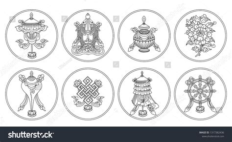 Ashtamangala Eight Auspicious Symbols Of Royalty Free Stock Vector