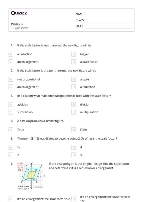 50 Dilations Worksheets For 8th Class On Quizizz Free Printable