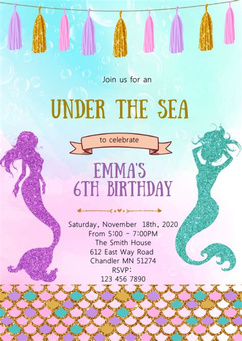 Mermaid Birthday Party Invitation Template Postermywall