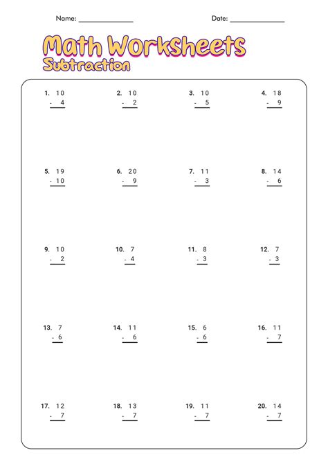 12 First Grade Subtraction Math Worksheets Printable Free Pdf At