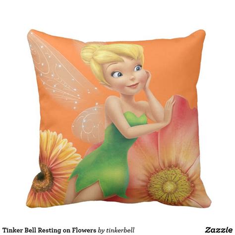 Tinker Bell Resting On Flowers Throw Pillow Beautiful Disney