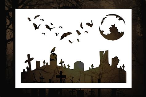 Spooky Graveyard Reusable Stencil Many Sizes Etsy