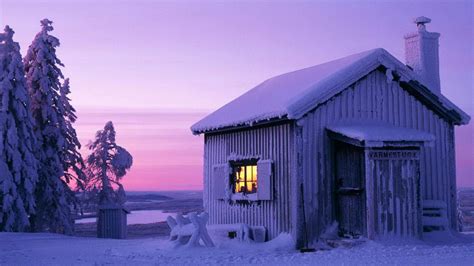 🥇 Winter Snow Trees Sweden Moonlight Cabin Wallpaper 103720