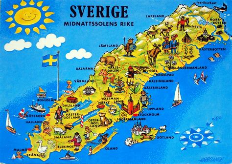 Large Tourist Illustrated Map Of Sweden Sweden Europe Mapsland