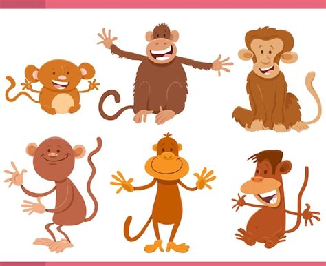Premium Vector Funny Cartoon Monkeys Animal Characters Set