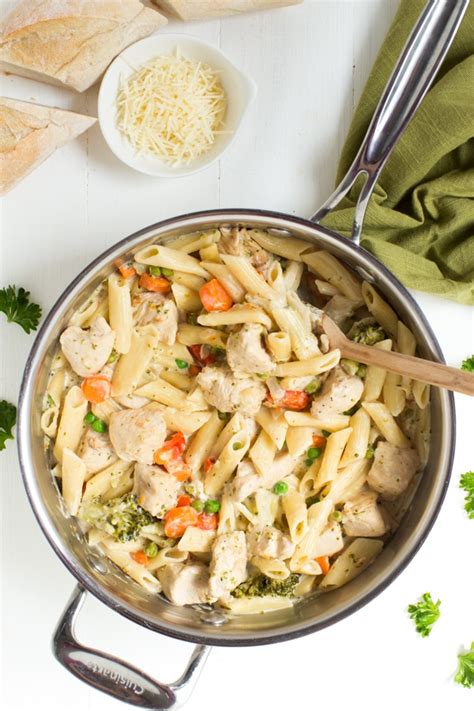 The chicken was marinaded over night and thrown on the grill. One Pot Creamy Chicken and Vegetable Pasta - Recipe Girl