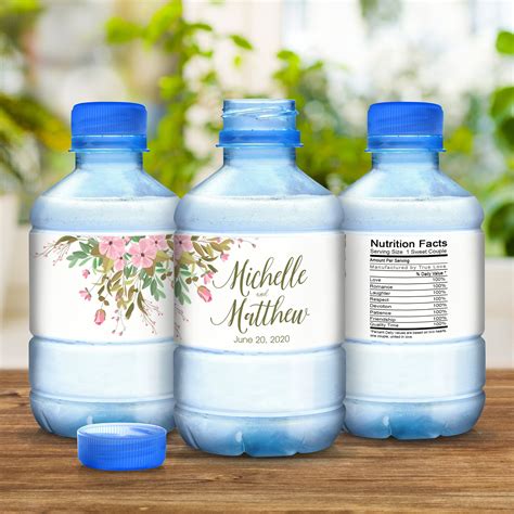 Pink Floral Water Bottle Labels Personalized Wedding Water B