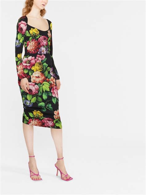 Dolce Gabbana Floral Print Long Sleeve Midi Dress Farfetch