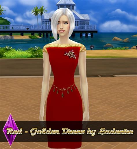 Red Golden Dress Sims 4 Female Clothes