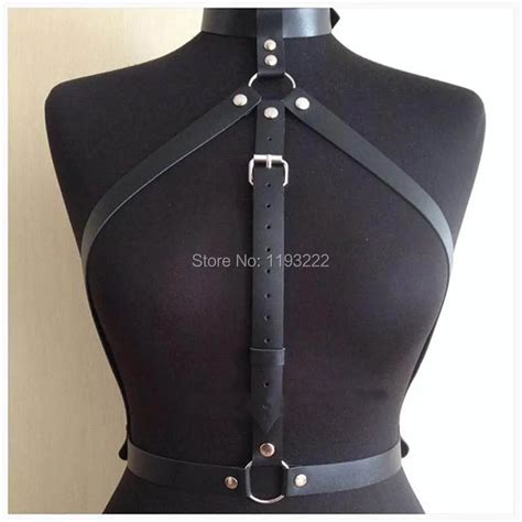 sexy women punk rock gothic handcrafted leather body belt halter choker harness caged bustier