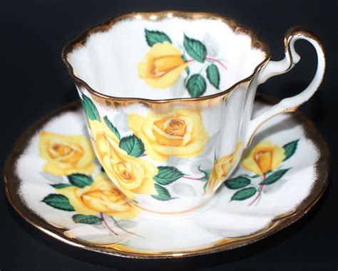 Yellow Roses Tea Cup And Saucer Adderley Heavy Gold Trim Etsy Tea