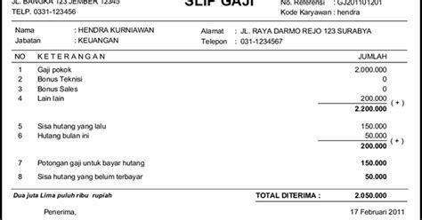 Slip gaji xxxxxx enterprisenama no. Contoh Slip Gaji Karyawan Swasta