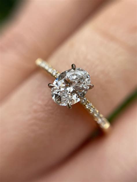 Ct Yellow Gold And Oval White Diamond Engagement Ring With Diamond