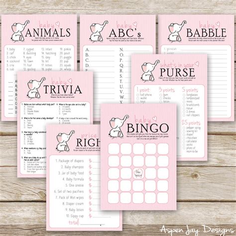 Pink Elephant 7 Baby Shower Games Package Aspenjay