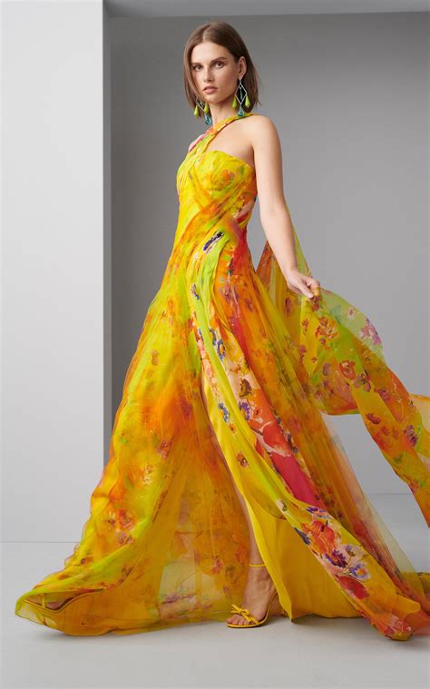 Ralph Lauren Vivianne Floral Organza Evening Dress In Yellow Lyst