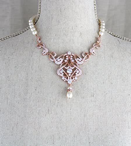Rose Gold Pearl Necklace Bridal Statement Necklace Pearl